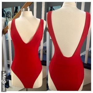 High leg Red Carter Baywatch One-Piece low back